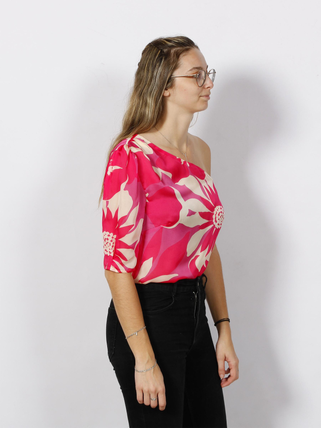 Top asymétrique à fleurs oula rose femme - Morgan