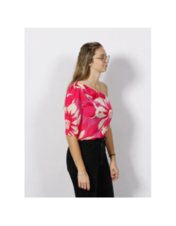 Top asymétrique à fleurs oula rose femme - Morgan