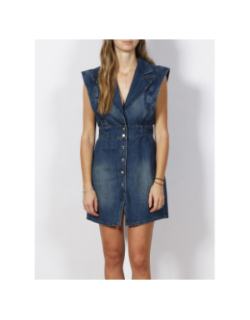 Robe en jean sans manches ceintré stone bleu femme - Morgan