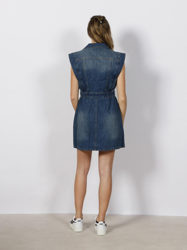 Robe en jean sans manches ceintré stone bleu femme - Morgan