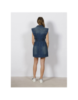 Robe en jean sans manches ceintré stone bleu femme - Morgan