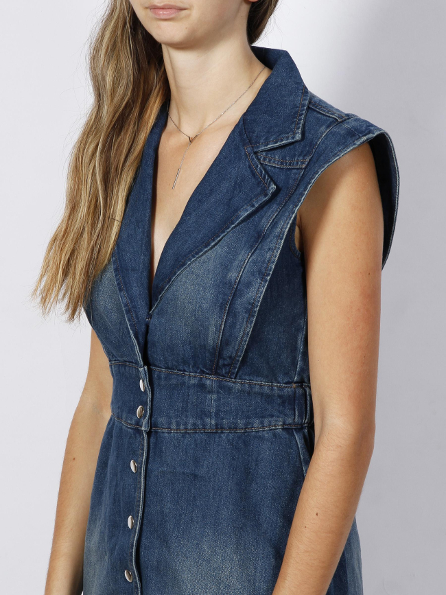 Robe en jean sans manches ceintré stone bleu femme - Morgan