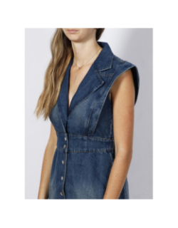 Robe en jean sans manches ceintré stone bleu femme - Morgan