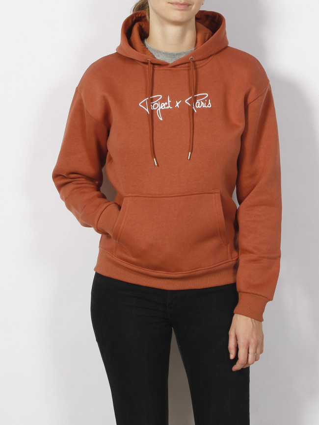 Sweat à capuche signature marron femme - Project X Paris