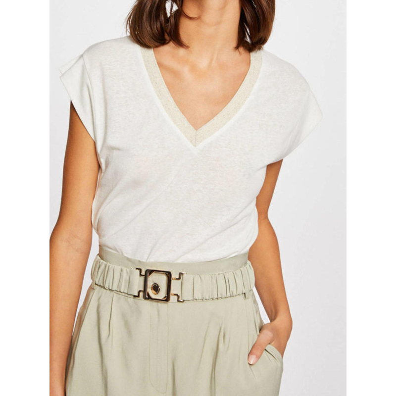 T-shirt lin col v paillette dame blanc femme - Morgan T-shirt lin col v paillette dame blanc femme - Morgan