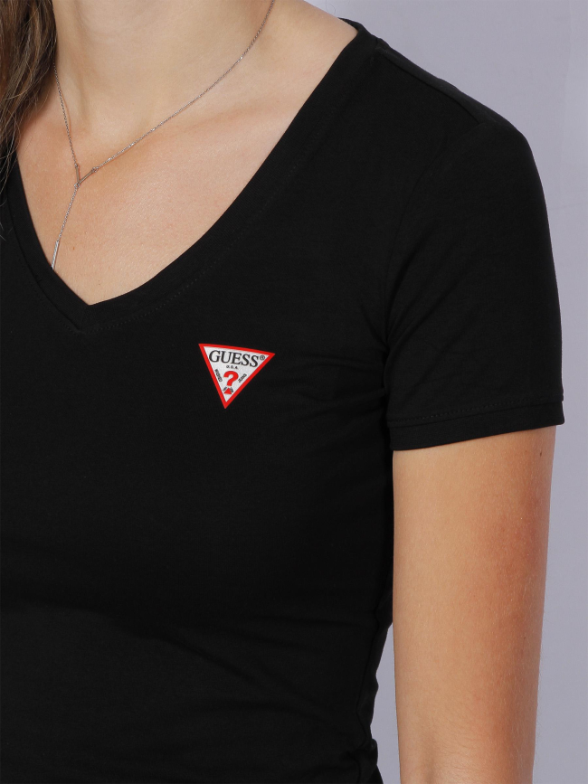 T-shirt col v mini triangle noir femme - Guess