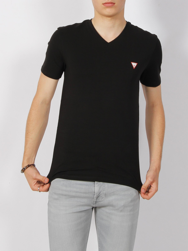 T-shirt éco col v core logo noir homme - Guess