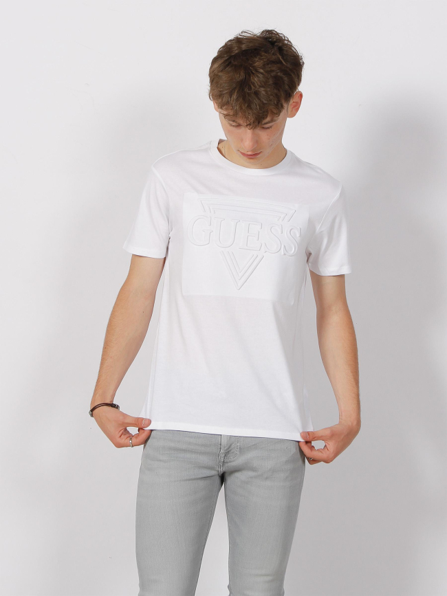 T-shirt logo relief embossé blanc homme - Guess