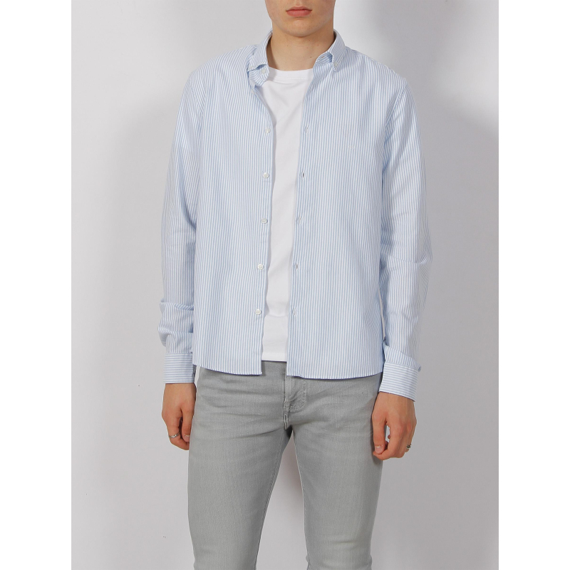 Chemise rayée manches longues oxford bleu homme - Calvin Klein