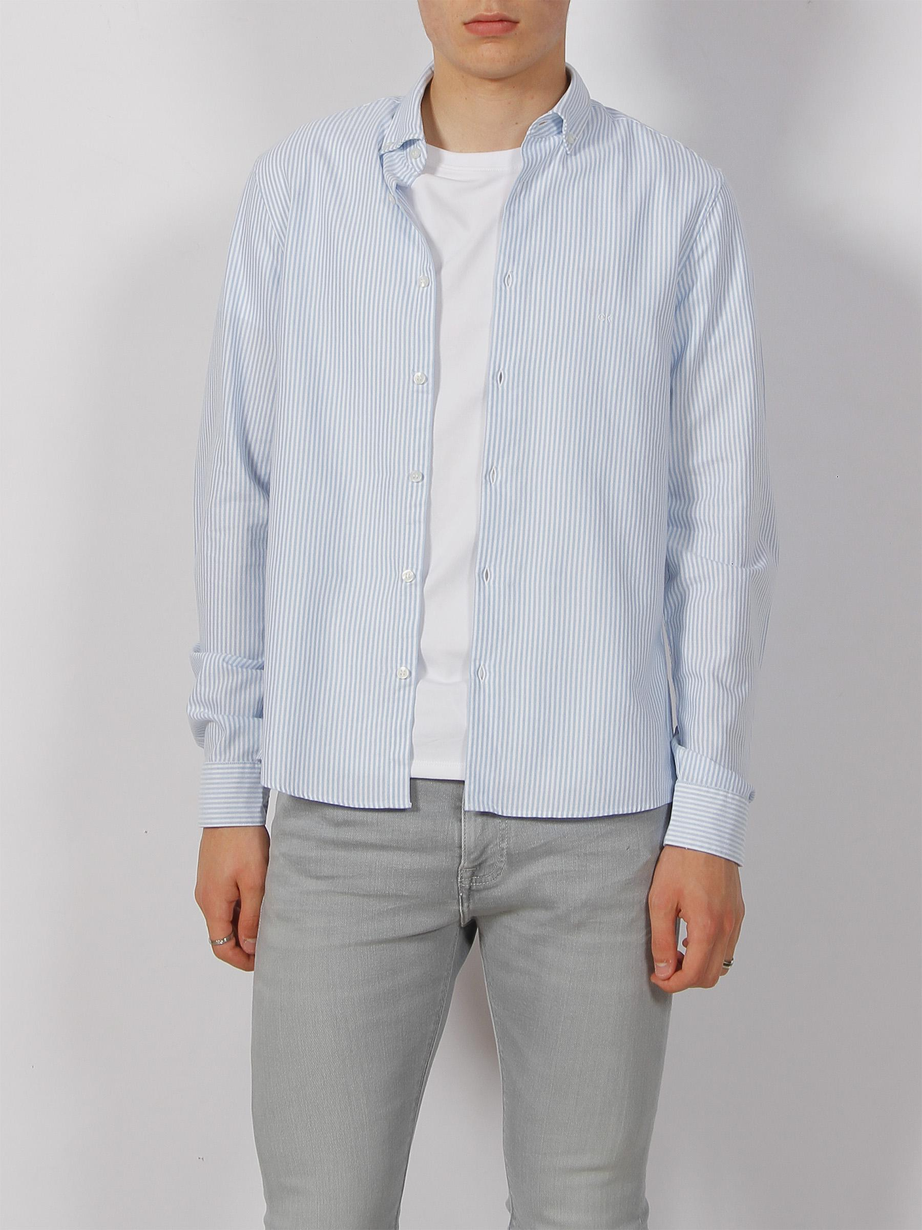 Chemise rayée manches longues oxford bleu homme - Calvin Klein