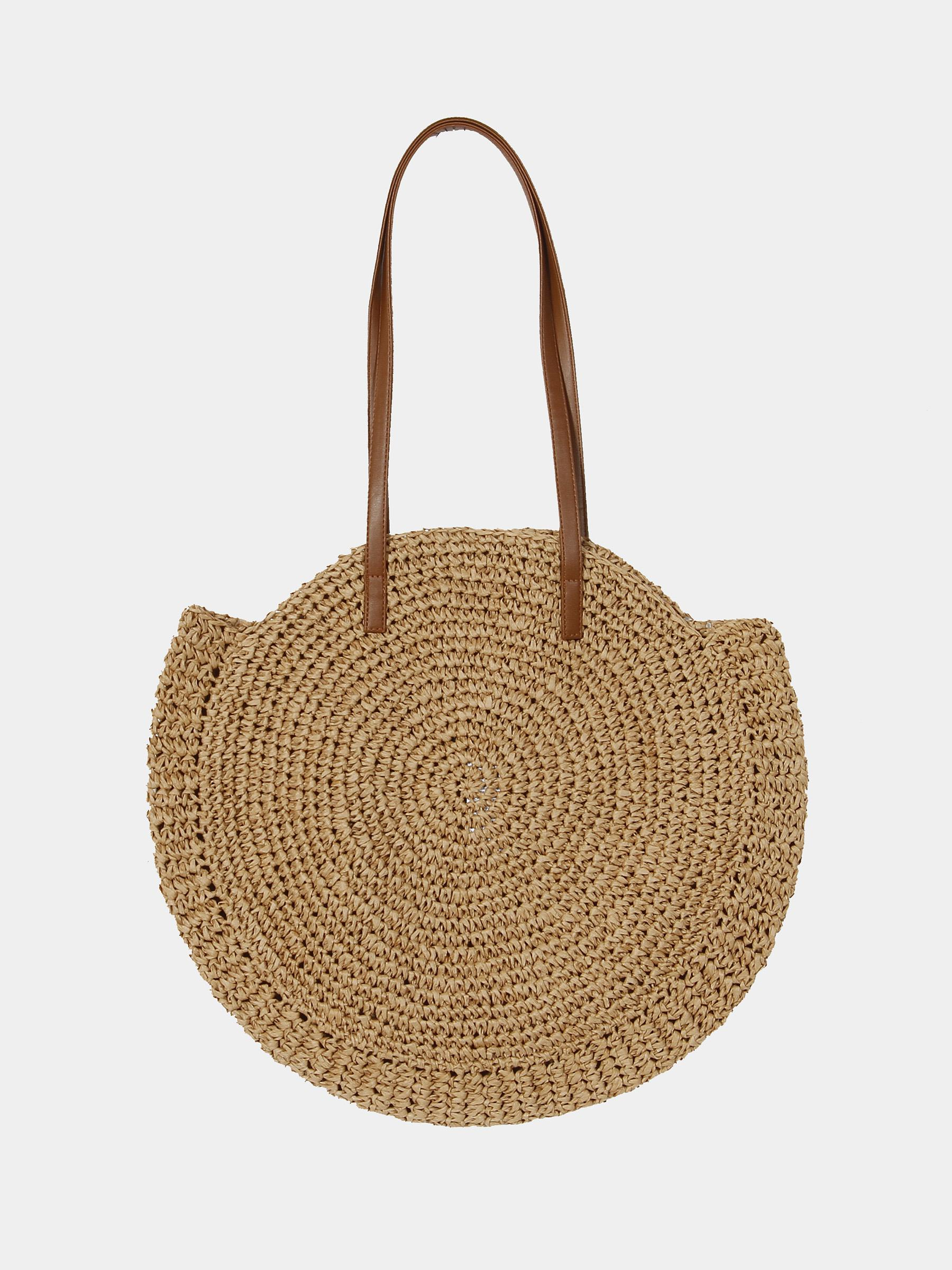 Sac à main round straw bag marron - Pièces