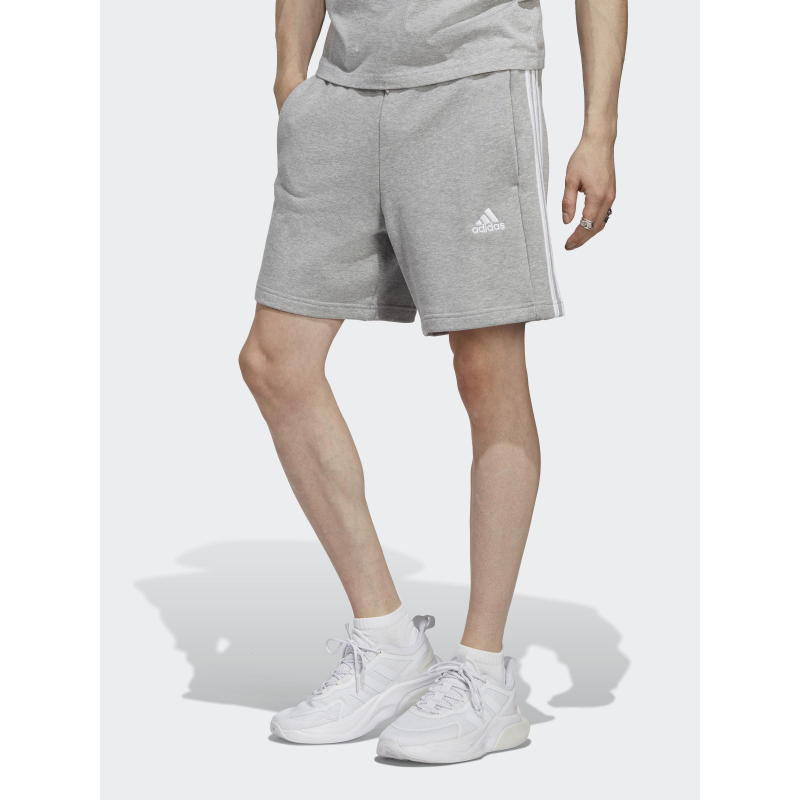 Short jogging 3 stripes gris chiné homme - Adidas