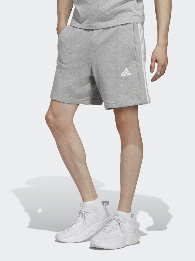 Short jogging 3 stripes gris chiné homme - Adidas