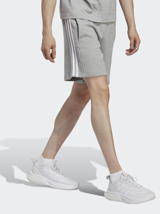 Short jogging 3 stripes gris chiné homme - Adidas