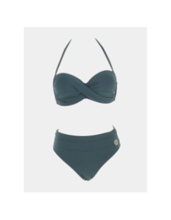 Maillot de bain 2 pièces uni vert femme - Grain De Sable