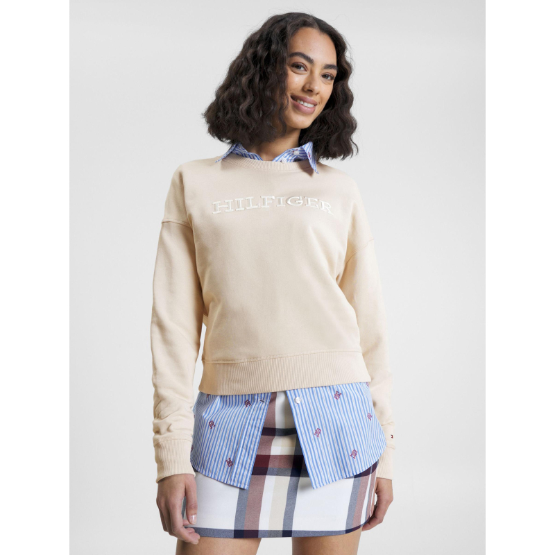 Sweat monotype embossé beige femme - Tommy Hilfiger