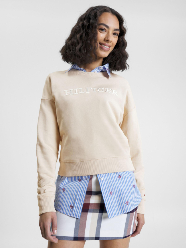 Sweat monotype embossé beige femme - Tommy Hilfiger