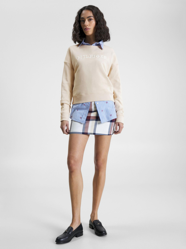 Sweat monotype embossé beige femme - Tommy Hilfiger