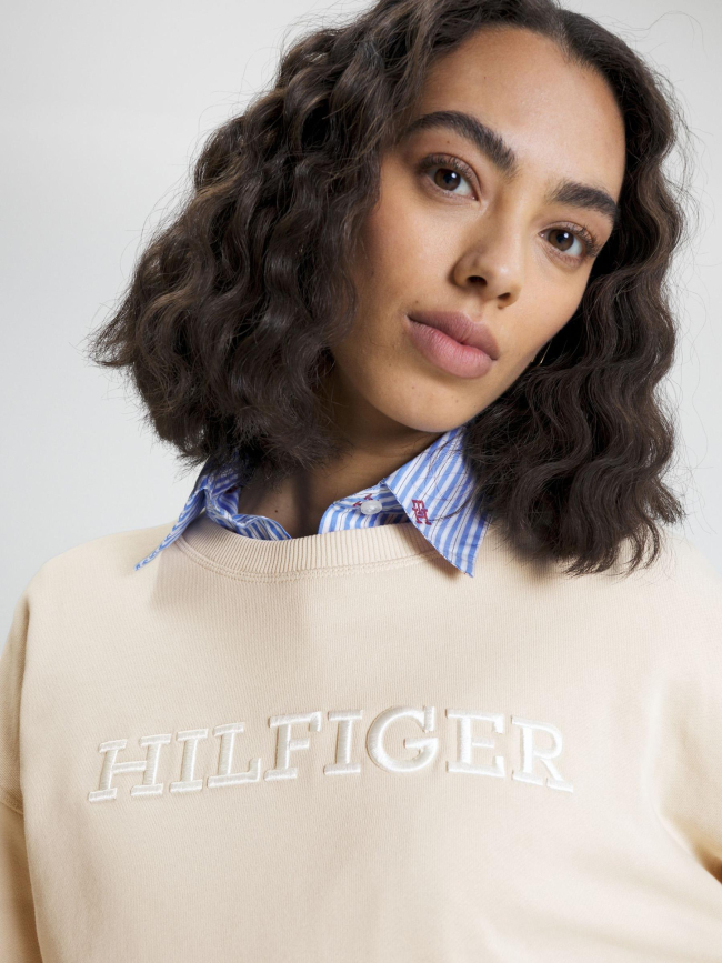 Sweat monotype embossé beige femme - Tommy Hilfiger