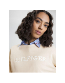 Sweat monotype embossé beige femme - Tommy Hilfiger