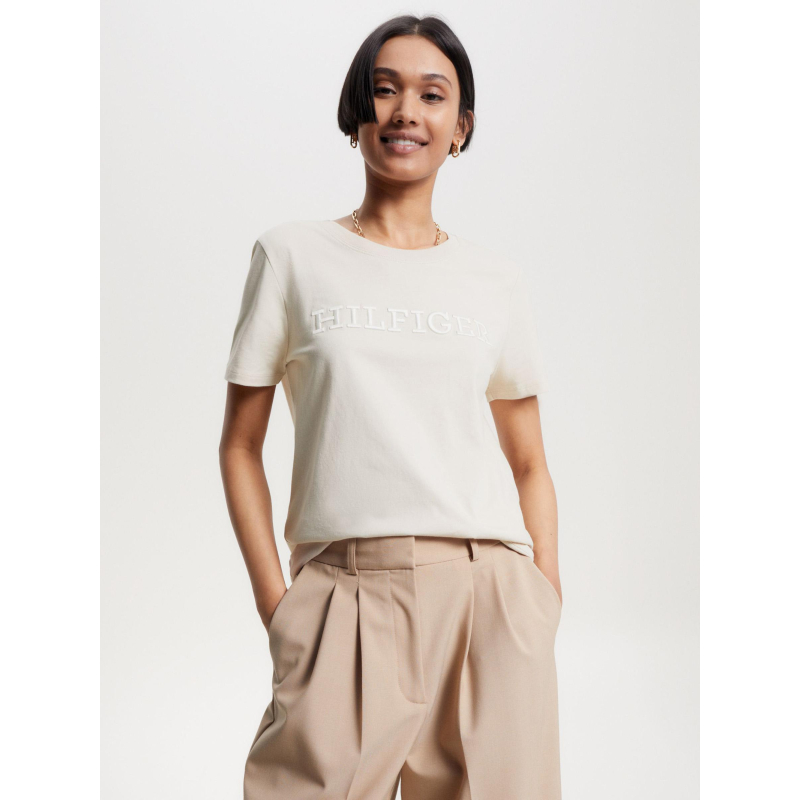 T-shirt monotype embossé beige femme - Tommy Hilfiger