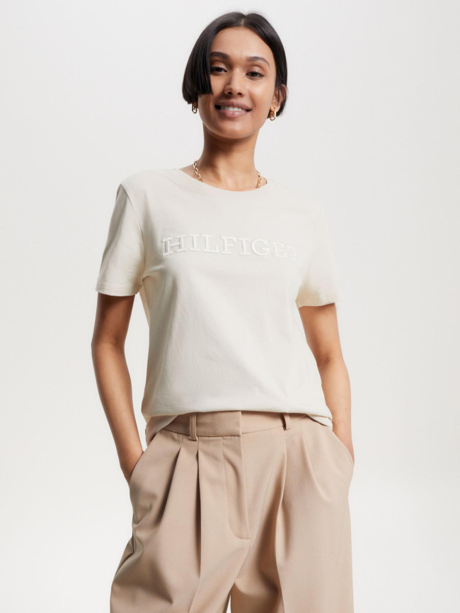 T-shirt monotype embossé beige femme - Tommy Hilfiger