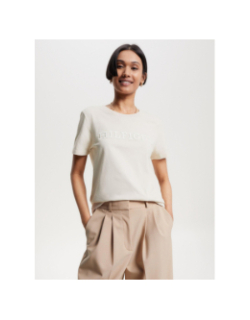 T-shirt monotype embossé beige femme - Tommy Hilfiger