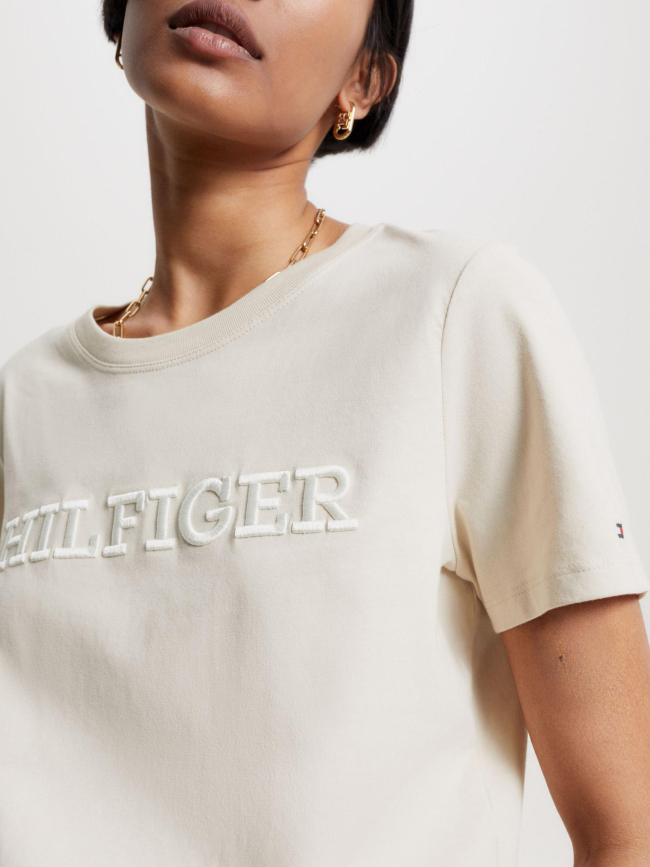 T-shirt monotype embossé beige femme - Tommy Hilfiger