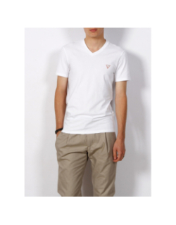 T-shirt éco col v core logo blanc homme - Guess