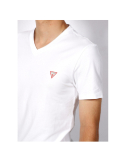 T-shirt éco col v core logo blanc homme - Guess