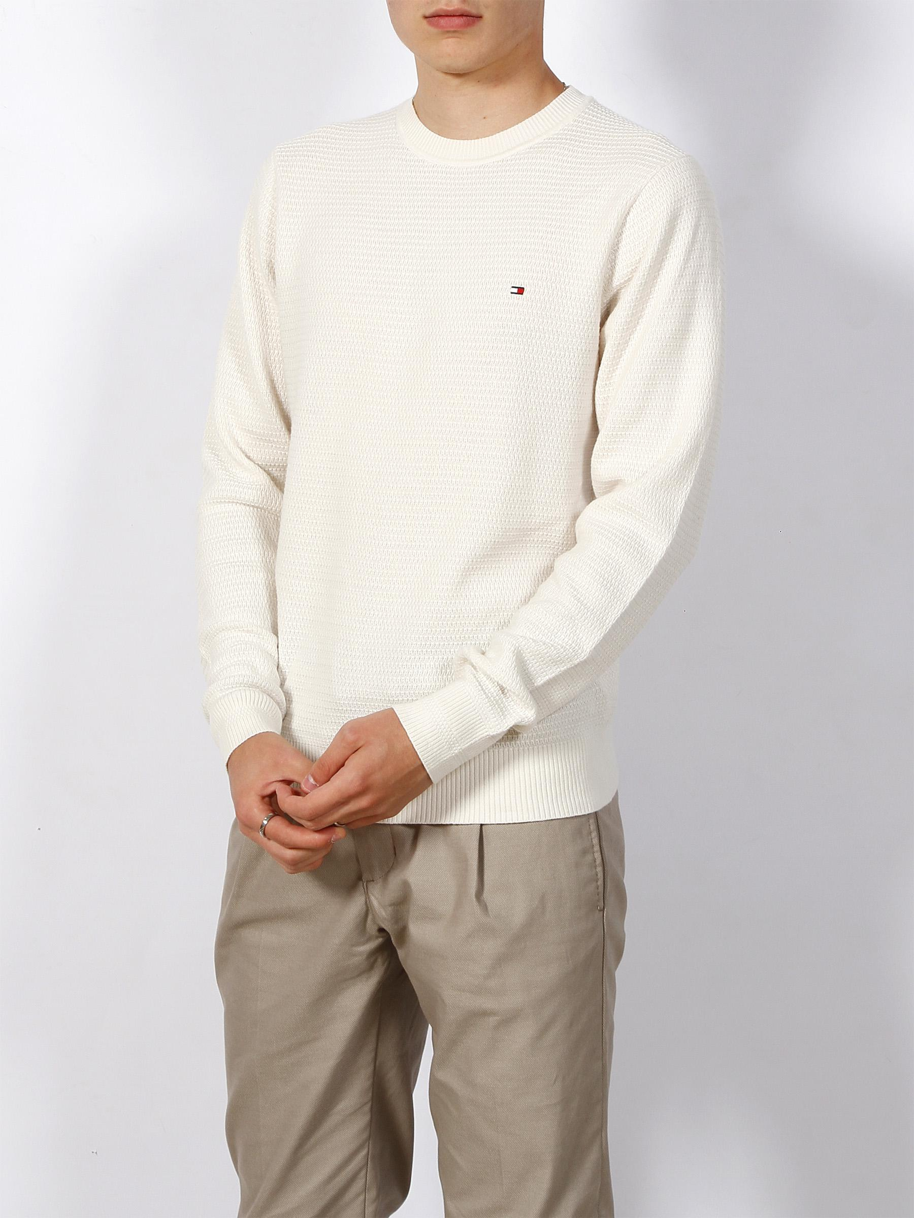 Pull interlaced structure blanc homme - Tommy Hilfiger