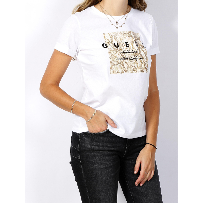 T-shirt éco motif python blanc femme - Guess