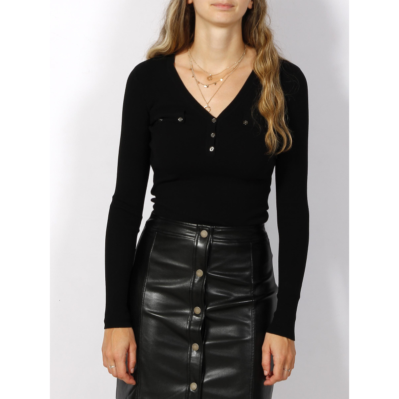 Gilet manches longues flavie henley noir femme - Guess