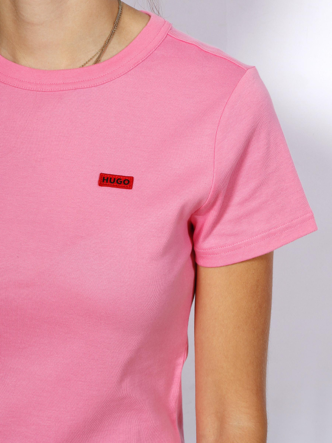 T-shirt classic uni petit logo rouge rose femme - Hugo