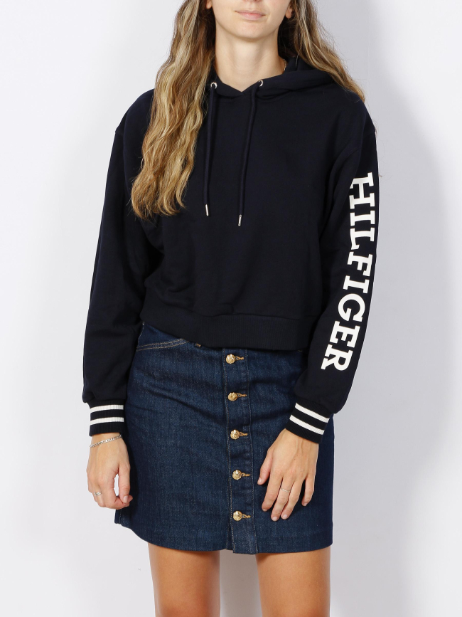 Sweat crop monotype bleu marine femme - Tommy Hilfiger