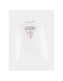 T-shirt à manches longues logo rose blanc enfant - Guess