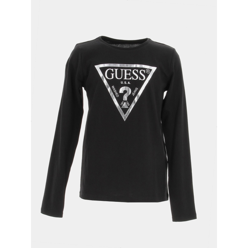 T-shirt manches longues noir argenté fille - Guess