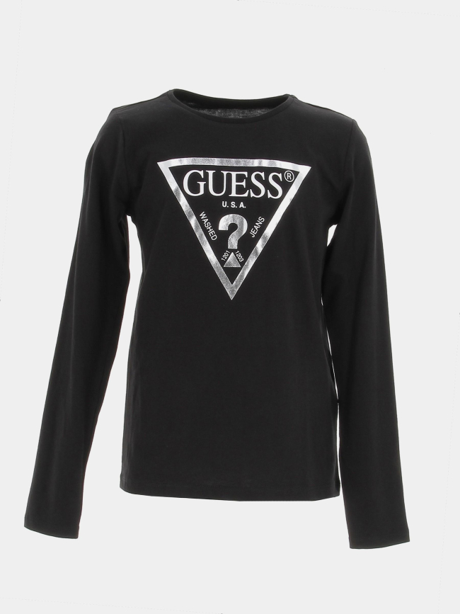 T-shirt manches longues noir argenté fille - Guess