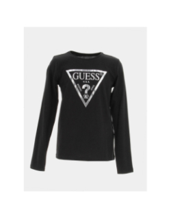 T-shirt manches longues noir argenté fille - Guess