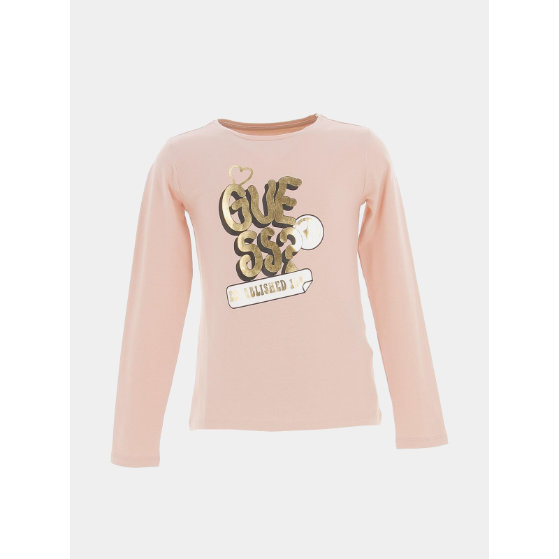 T-shirt manches longues rose doré fille - Guess