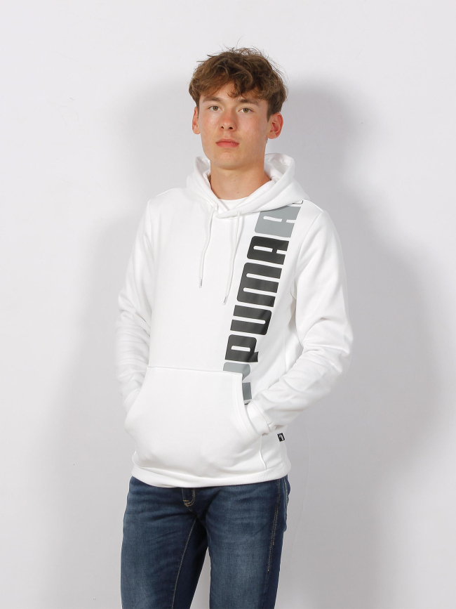 Sweat à capuche essential lab logo vertical blanc homme - Puma