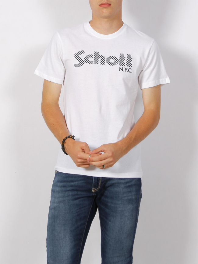 T-shirt serigraphie logo damier blanc homme - Schott NYC