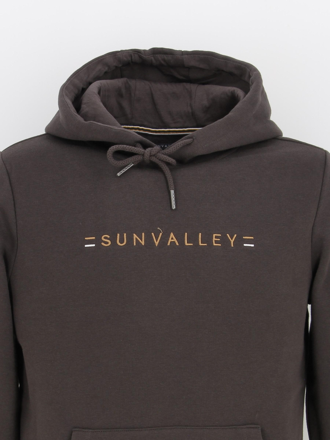 Sweat à capuche logo brodé marron homme - Sunvalley