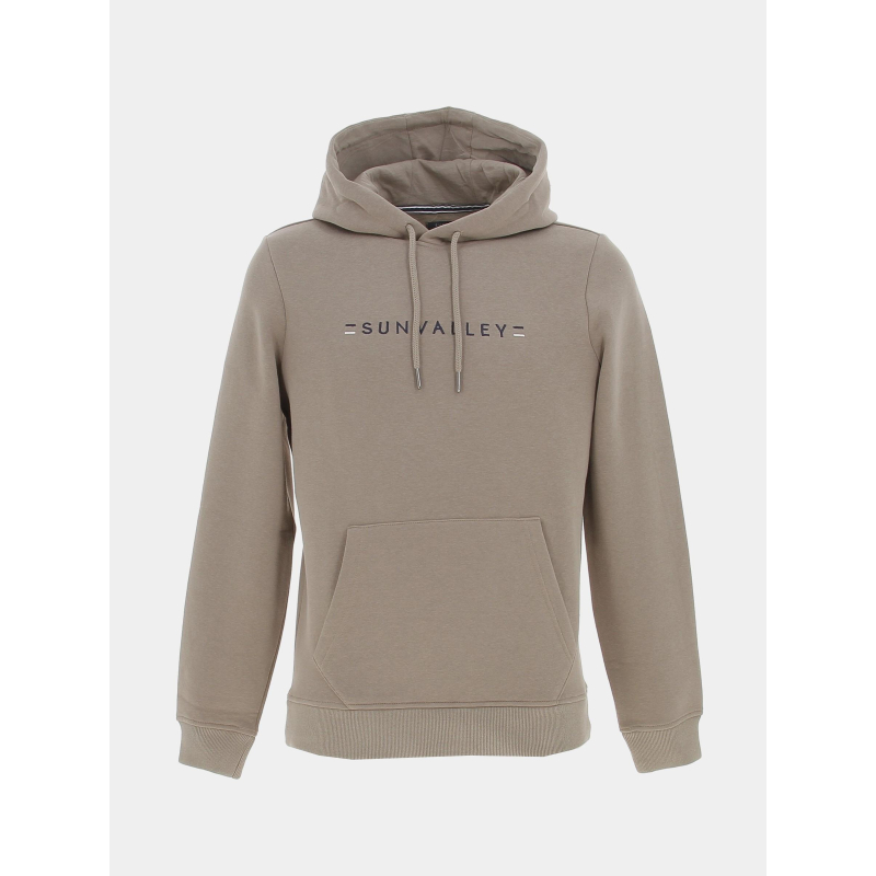 Sweat à capuche logo central brodé marron homme - Sunvalley