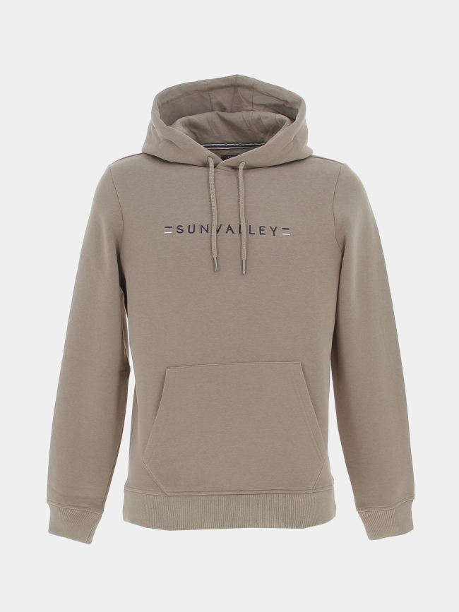 Sweat à capuche logo central brodé marron homme - Sunvalley