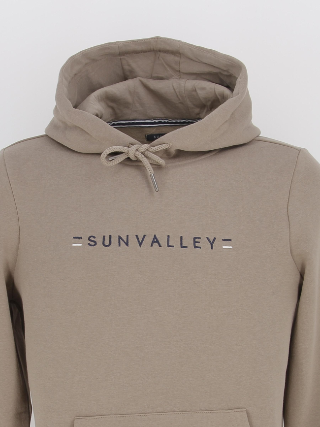 Sweat à capuche logo central brodé marron homme - Sunvalley