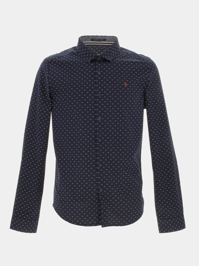 Chemise manches longues logo brodé bleu homme - Sunvalley