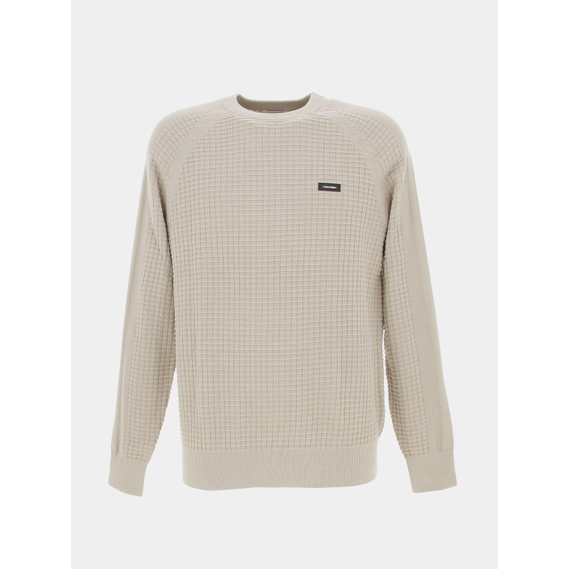 Pull texturé mix logo badge noir beige homme - Calvin Klein