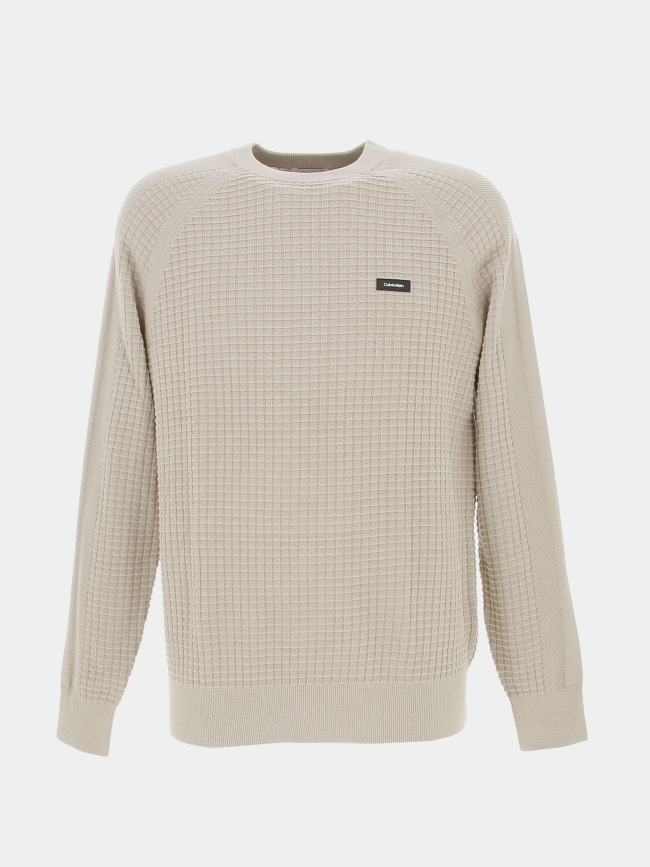 Pull texturé mix logo badge noir beige homme - Calvin Klein