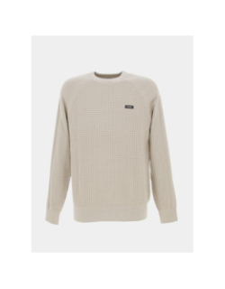 Pull texturé mix logo badge noir beige homme - Calvin Klein